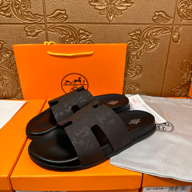 HM IZMIR SLIPPER BLACK AND DARK BROWN CALFSKIN