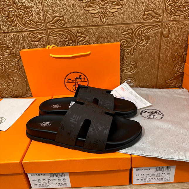 HM IZMIR SLIPPER BLACK AND DARK BROWN CALFSKIN