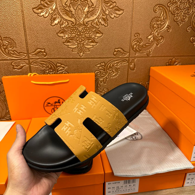 HM IZMIR SLIPPER SAFFRON AND BLACK CALFSKIN