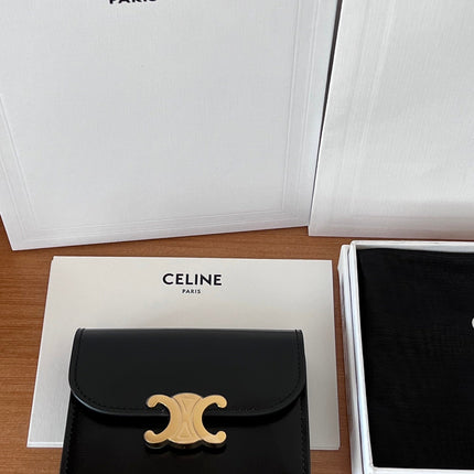 CELINE 25S BUSINESS CARD HOLDER 10 IN BLACK TRIOPMHE CANVAS AND CALFSKIN