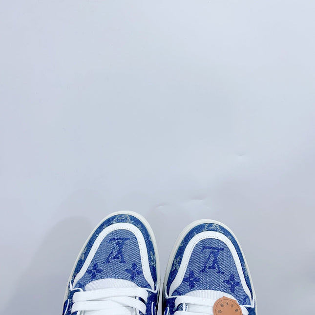 LV TRAINER SNEAKER IN CERULEAN BLUE MONOGRAM DENIM