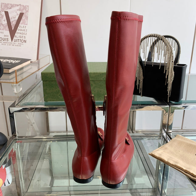 GG KNEE HIGH BOOTS WITH HORSEBIT IN RED CALFSKIN