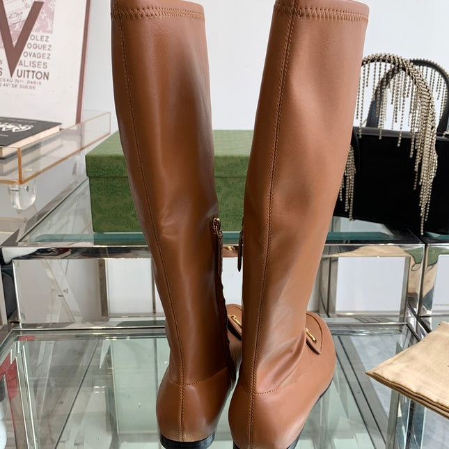 GG KNEE HIGH BOOTS WITH HORSEBIT IN CHOCOLATE BROWN CALFSKIN