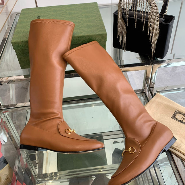 GG KNEE HIGH BOOTS WITH HORSEBIT IN CHOCOLATE BROWN CALFSKIN