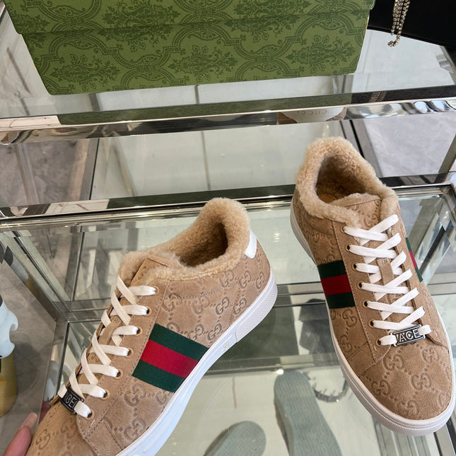 GG ACE SNEAKER IN CAMEL BROWN SHEEPSKIN WITH FLEECE LINING
