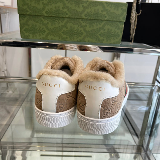 GG ACE SNEAKER IN CAMEL BROWN SHEEPSKIN WITH FLEECE LINING