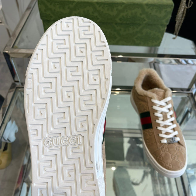 GG ACE SNEAKER IN CAMEL BROWN SHEEPSKIN WITH FLEECE LINING