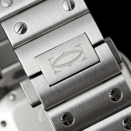 SANTOS MEDIUM MODEL DE CARTIER WATCH SILVER CASE WITH NAVY BLUE DIAL