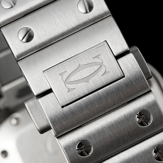 SANTOS MEDIUM MODEL DE CARTIER WATCH SILVER CASE WITH NAVY BLUE DIAL