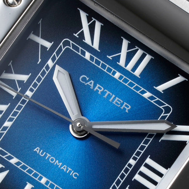 SANTOS MEDIUM MODEL DE CARTIER WATCH SILVER CASE WITH NAVY BLUE DIAL