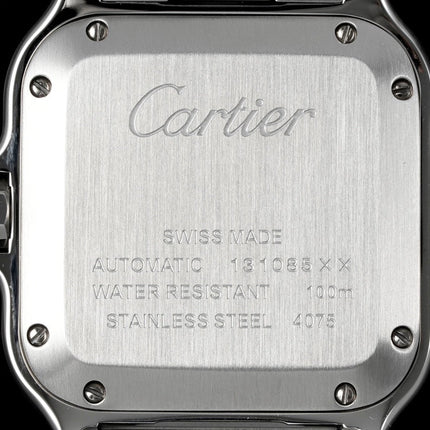 SANTOS MEDIUM MODEL DE CARTIER WATCH SILVER CASE WITH GREEN FOREST DIAL