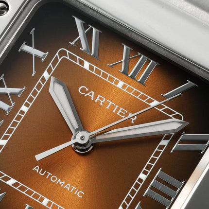 SANTOS MEDIUM MODEL DE CARTIER WATCH SILVER CASE WITH PEANUT BROWN DIAL