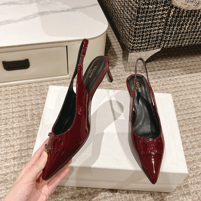 HIGH SLINGBACKS 5 CM IN RUBY RED PATENT CALFSKIN