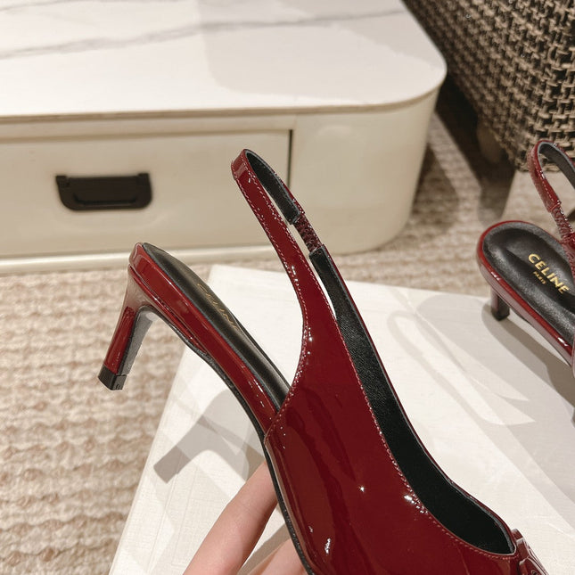 HIGH SLINGBACKS 5 CM IN RUBY RED PATENT CALFSKIN