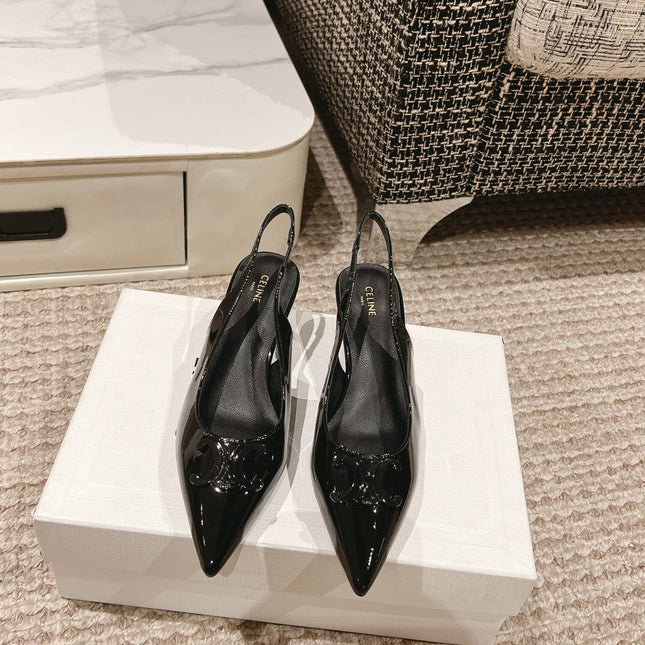 HIGH SLINGBACKS 5 CM IN BLACK PATENT CALFSKIN