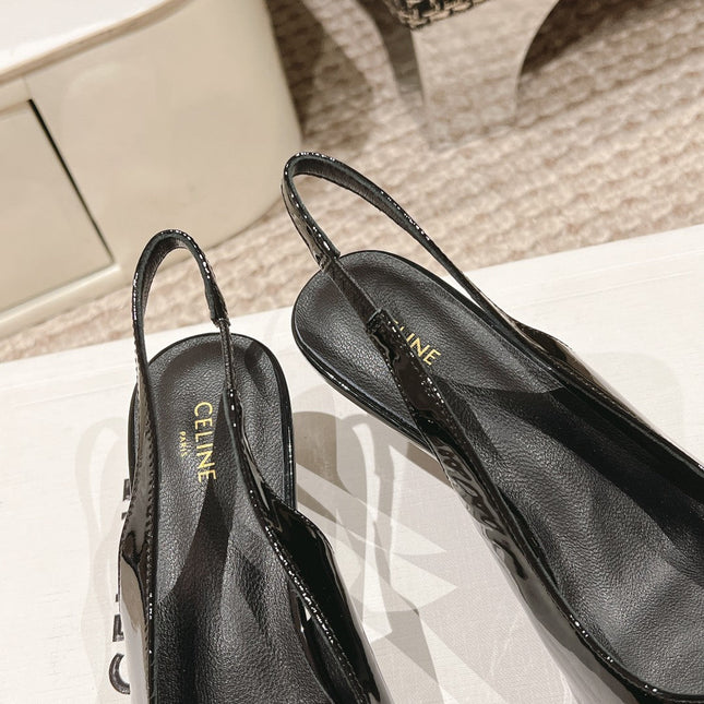 HIGH SLINGBACKS 5 CM IN BLACK PATENT CALFSKIN