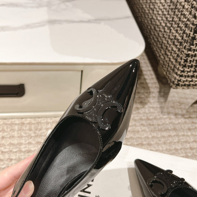 HIGH SLINGBACKS 5 CM IN BLACK PATENT CALFSKIN