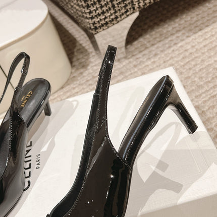 HIGH SLINGBACKS 5 CM IN BLACK PATENT CALFSKIN