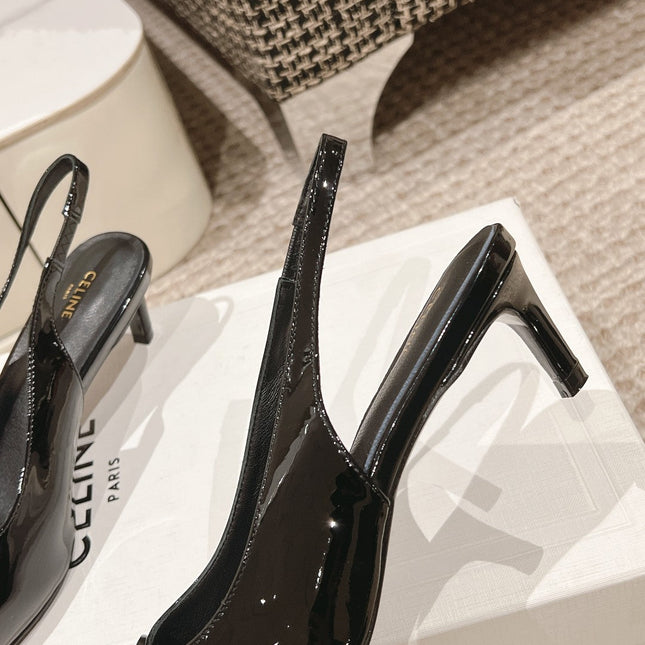 HIGH SLINGBACKS 5 CM IN BLACK PATENT CALFSKIN