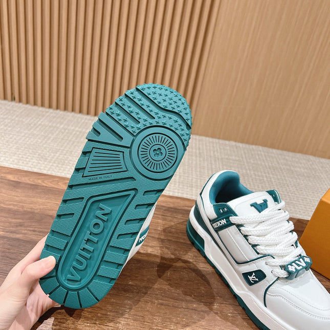 LV Trainer Maxi Sneaker White Mix Emerald Green Calfskin