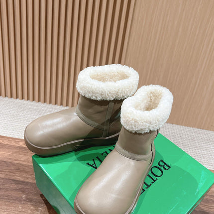 SNAP ANKLE BOOT IN KHAKI BROWN LAMBSKIN AND SHEARLING LINING