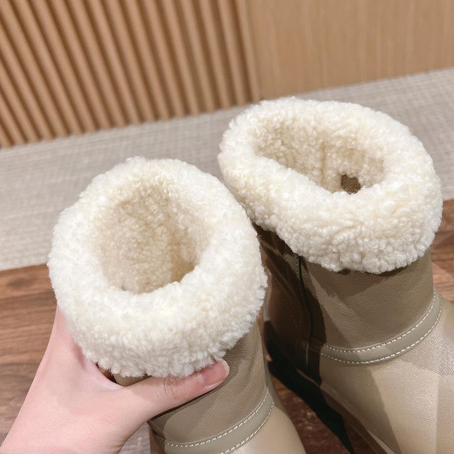 SNAP ANKLE BOOT IN KHAKI BROWN LAMBSKIN AND SHEARLING LINING