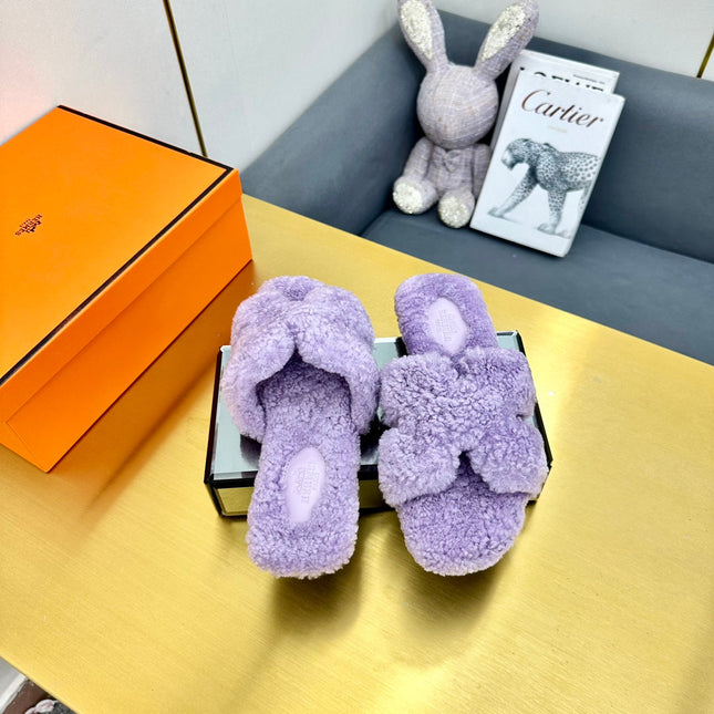 0RAN SHEARLING SANDALS PERIWINKLE PURPLE