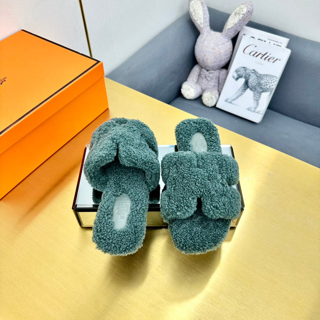 0RAN SHEARLING SANDALS FOREST GREEN