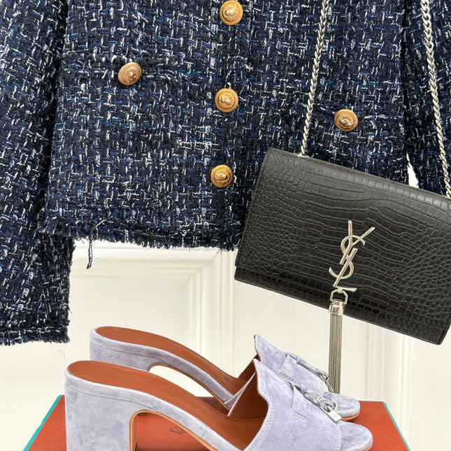 HIGH HEELS IN GREY SUEDUE AND LAMBSKIN