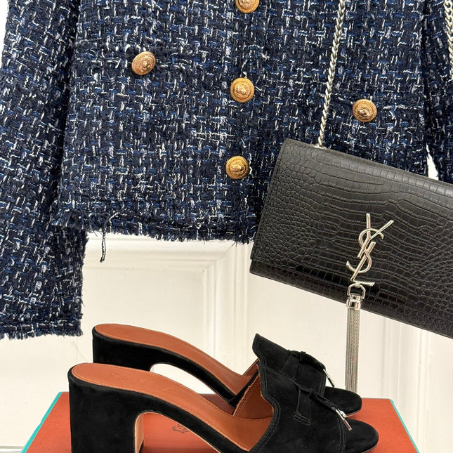 HIGH HEELS IN BLACK SUEDUE AND LAMBSKIN