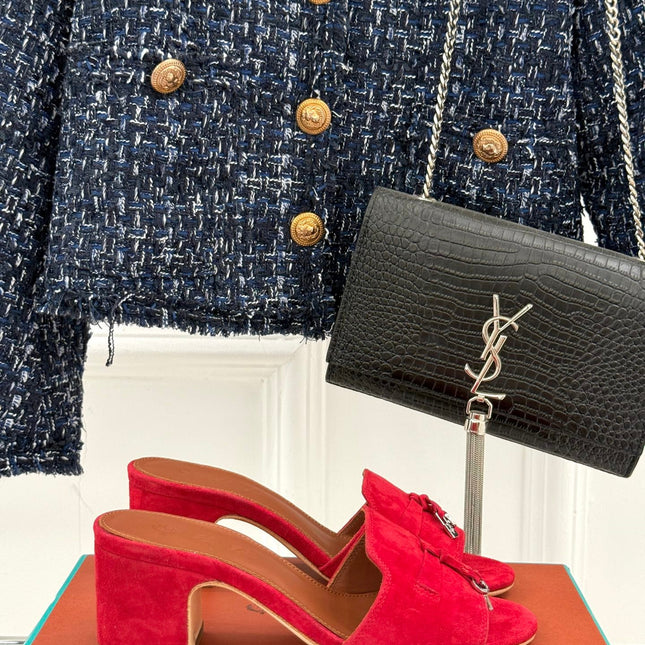 HIGH HEELS IN RED SUEDUE AND LAMBSKIN