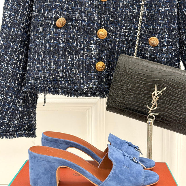 HIGH HEELS IN BLUE SUEDUE AND LAMBSKIN