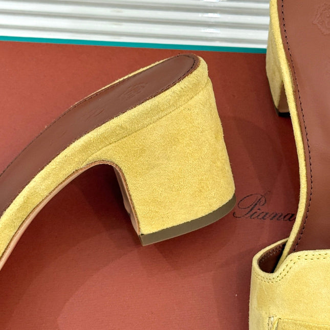 HIGH HEELS IN YELLOW SUEDUE AND LAMBSKIN