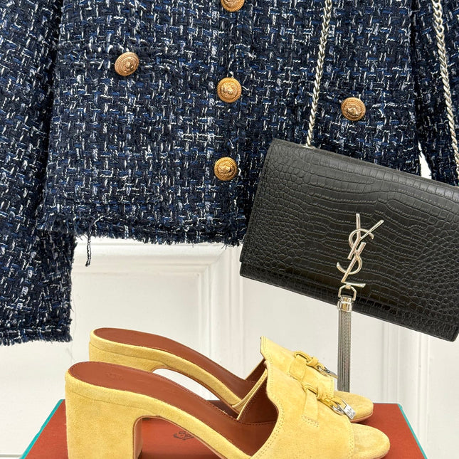 HIGH HEELS IN YELLOW SUEDUE AND LAMBSKIN