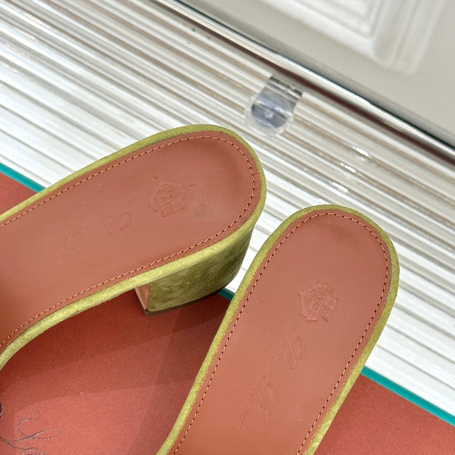 HIGH HEELS IN MOSS YELLOW SUEDUE AND LAMBSKIN