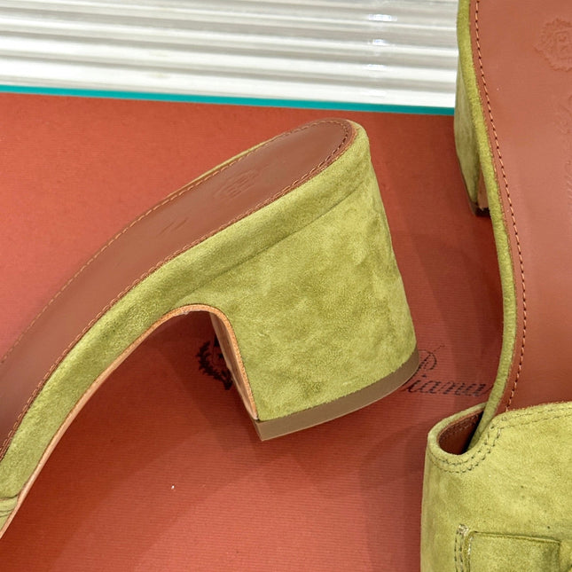 HIGH HEELS IN MOSS YELLOW SUEDUE AND LAMBSKIN