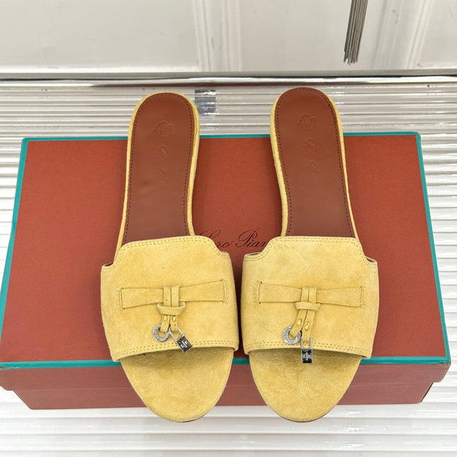 FLAT SANDALS IN YELLOW SUEDUE AND LAMBSKIN