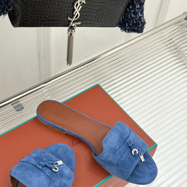 FLAT SANDALS IN BLUE SUEDUE AND LAMBSKIN