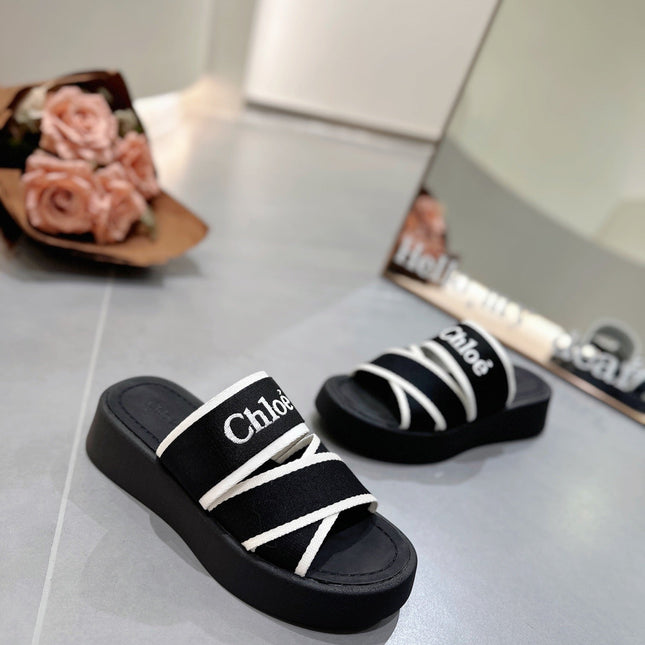 PLATFORM SANDALS IN BLACK MIX WHITE DENSITY KNIT
