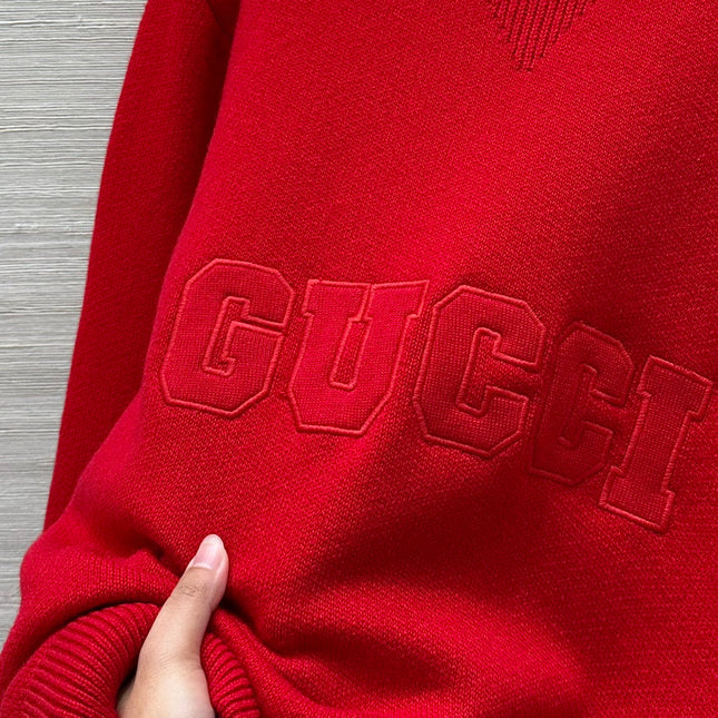 Gucci 25 Embroidered Pullover Sweater Red Wool