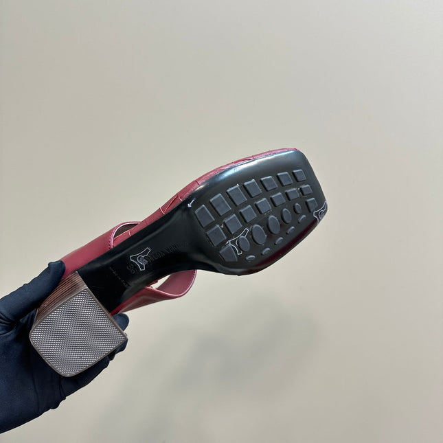 MARELLA THONG IN CURRANT RED LEATHER WITH SIGNATURE INTRECCIATO INSOLE 55 MM