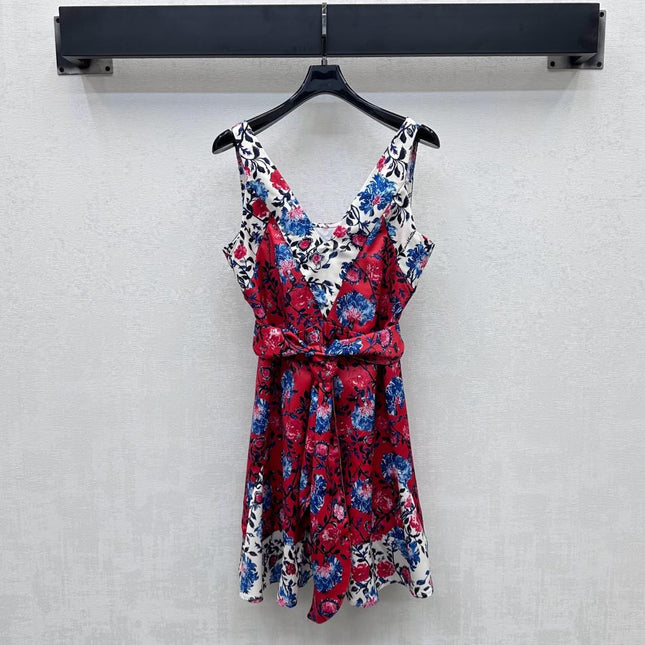 LV SLEEVELESS V-NECK DRESS WITH WAIST TIE 263818