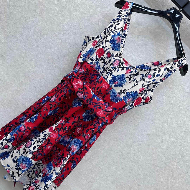 LV SLEEVELESS V-NECK DRESS WITH WAIST TIE 263818