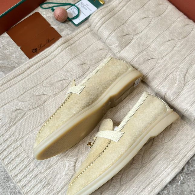 SUMMER WALK LOAFERS BEIGE SUEDE GOLD PADLOCK CHARM