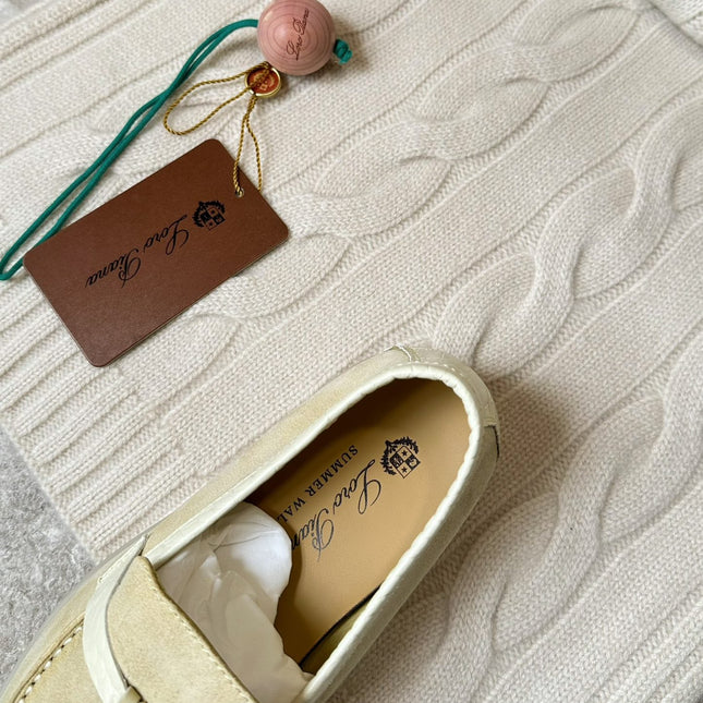 SUMMER WALK LOAFERS BEIGE SUEDE GOLD PADLOCK CHARM