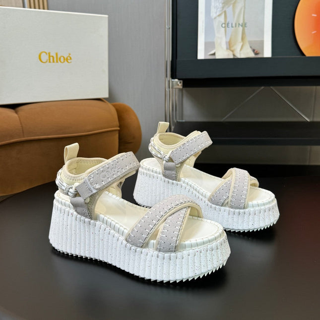 NAMA WEDGE SANDAL 8 CM IN PASTEL GREY SUEDE AND WHITE RUBBER