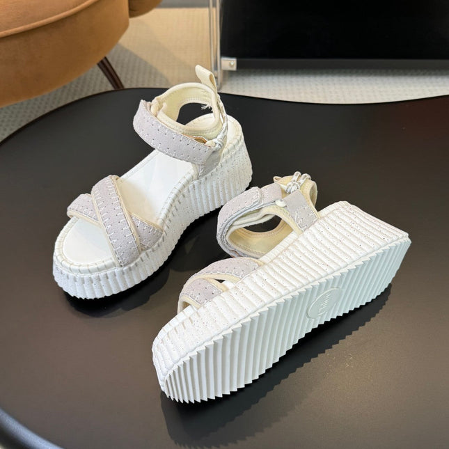 NAMA WEDGE SANDAL 8 CM IN PASTEL GREY SUEDE AND WHITE RUBBER