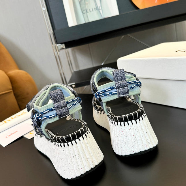 NAMA WEDGE SANDALS IN GREY FABRIC AND WHITE RUBBER
