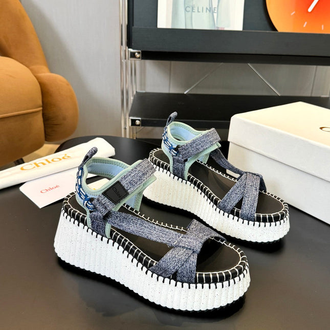 NAMA WEDGE SANDALS IN GREY FABRIC AND WHITE RUBBER