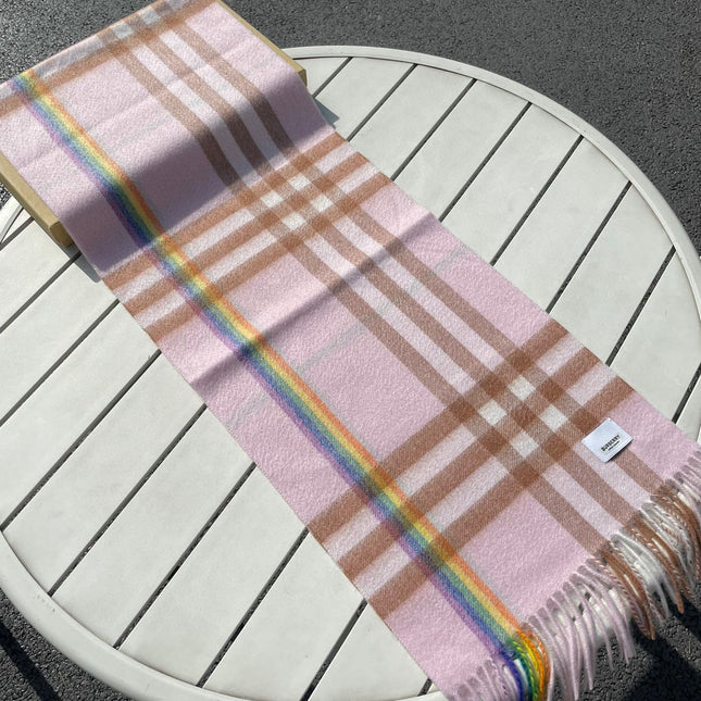 CHECK SCARF 200 CM IN LIGHT PINK MIX CAMEL BROWN CASHMERE 394750